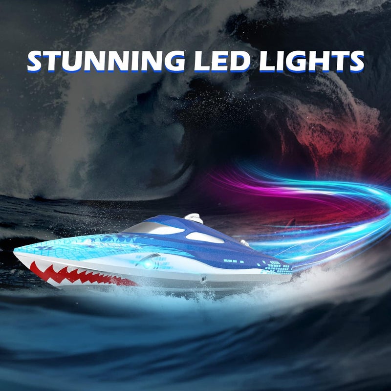 DEERC Full Proportional Remote Control Boat with LED Lights, Shark Graffiti, 20+ MPH,2.4GHz High Speed RC Racing Boats for Lakes,Pool Toys for Kids & Adults - Image 5